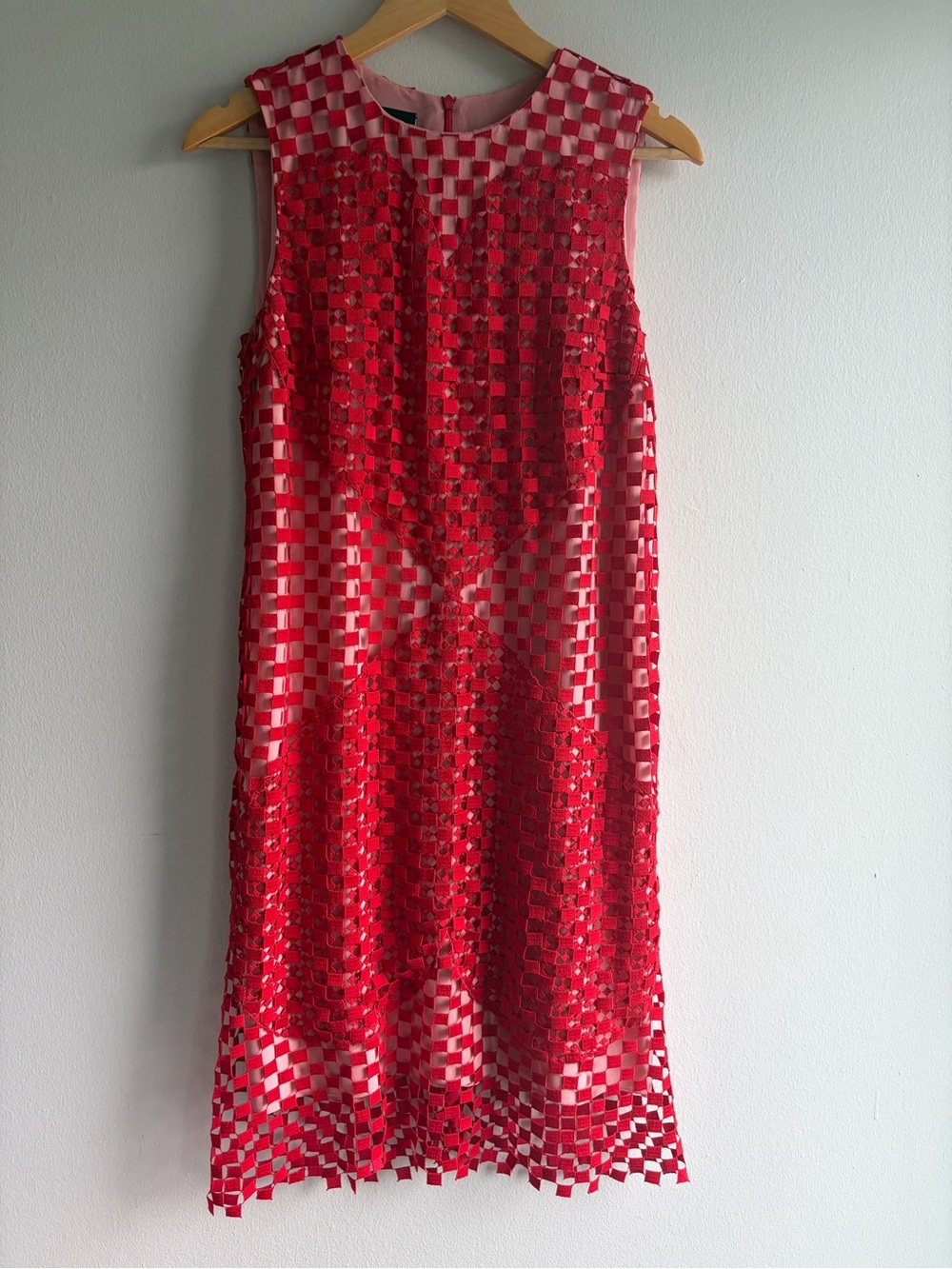 Akris Red Checkered Lace Midi Valentine Dress